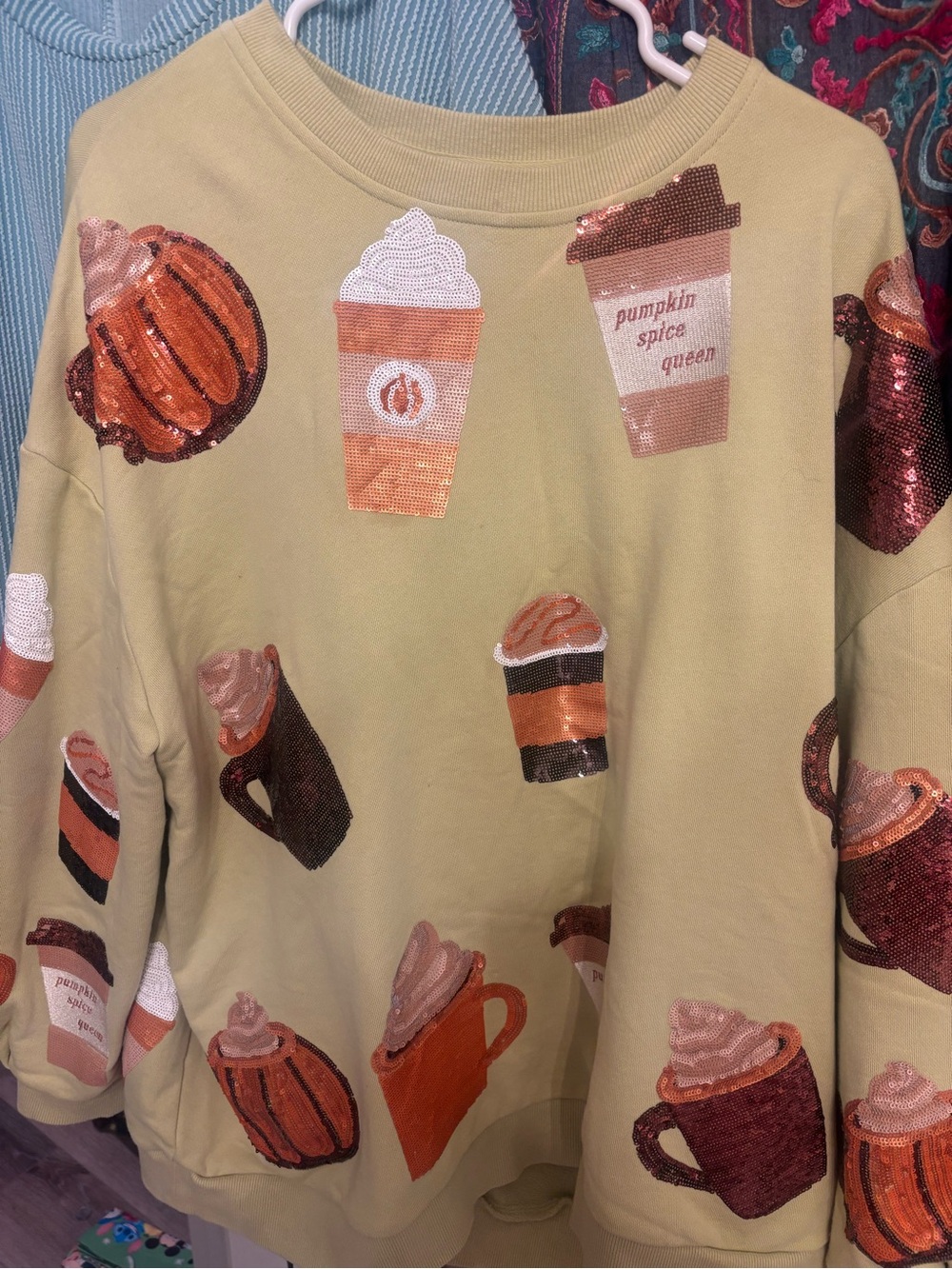 Pumpkin Spice Coffee Sweatshirt - Sequin Latte Motifs